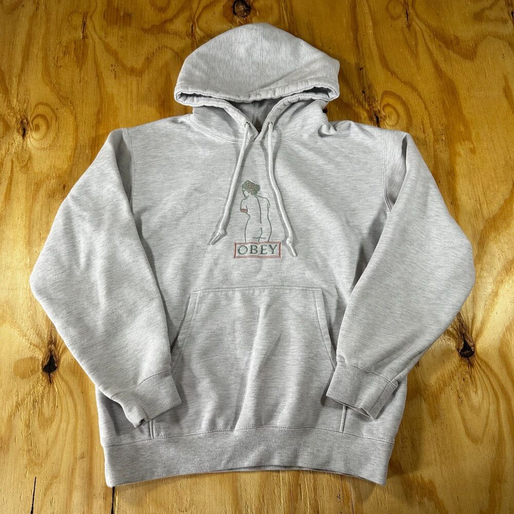 Obey Statue Of Venus Embroidered Heather Grey Hoodie - Size S